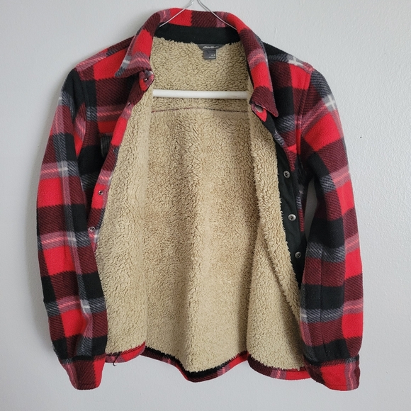 Kids Eddie Bauer Sherpa Lined Jacket Flannel/Plaid Button Pockets - Picture 1 of 5